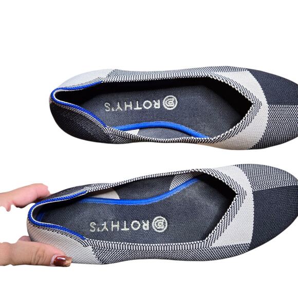 Rothy’s The Flat Captoe Plaid Ballet Flats Shoes Black White Size: 10 - Picture 2 of 5